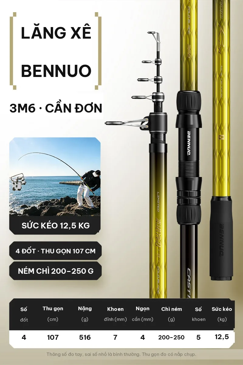 Cần Lăng Xê Và Cần Lục Bennuo – Rút Carbon 4 Đốt, Khoen Gấp, Kéo Tới 15kg