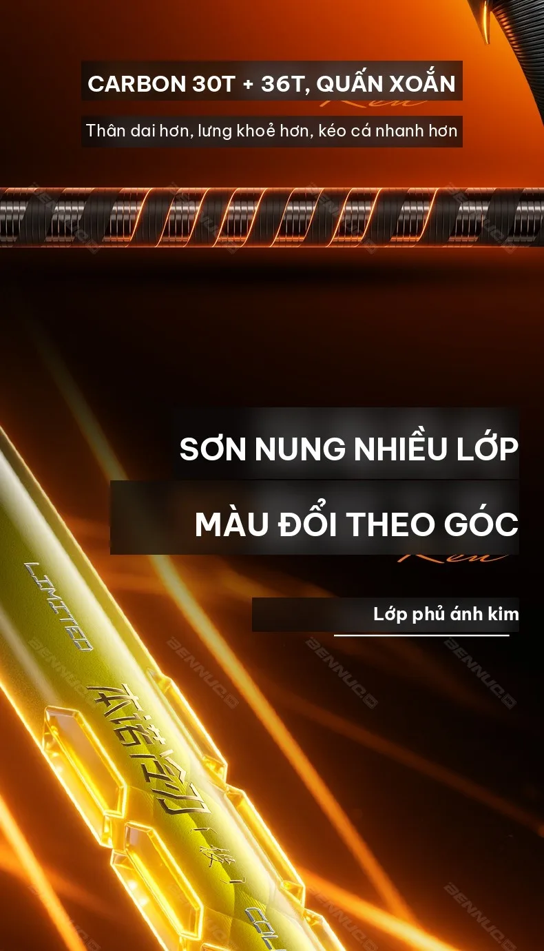 Carbon 30T pha 36T quấn xoắn quanh thân cần