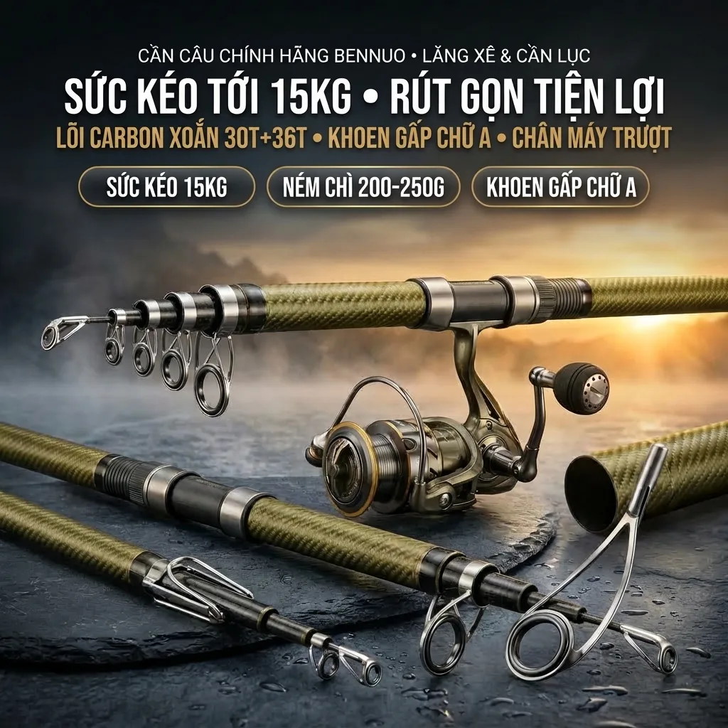 Cần Lăng Xê Và Cần Lục Bennuo – Rút Carbon 4 Đốt, Khoen Gấp, Kéo Tới 15kg — ảnh 3