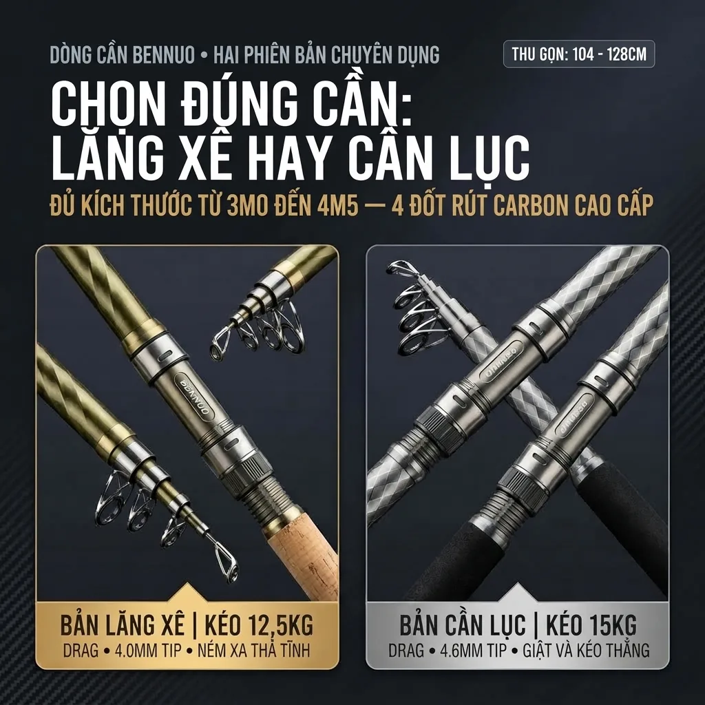 Cần Lăng Xê Và Cần Lục Bennuo – Rút Carbon 4 Đốt, Khoen Gấp, Kéo Tới 15kg — ảnh 5