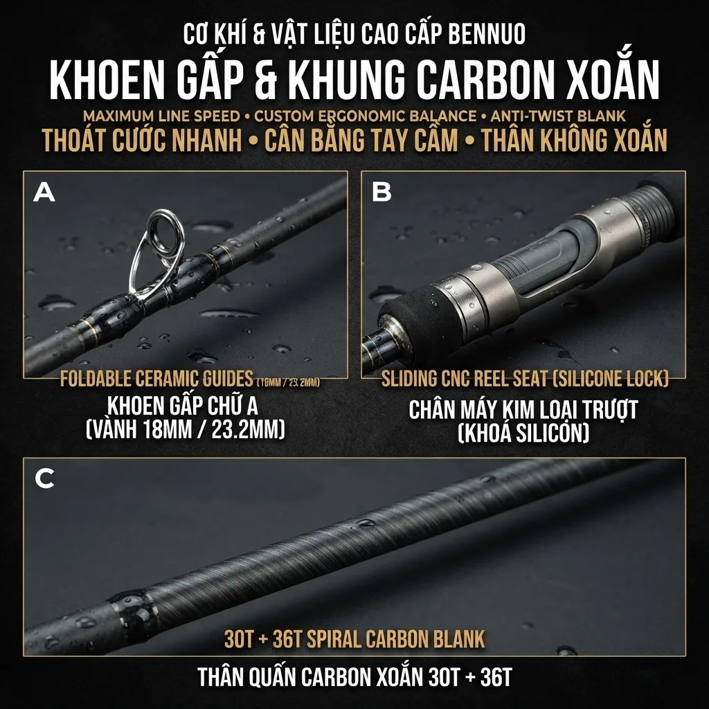 Cần Lăng Xê Và Cần Lục Bennuo – Rút Carbon 4 Đốt, Khoen Gấp, Kéo Tới 15kg — ảnh 6