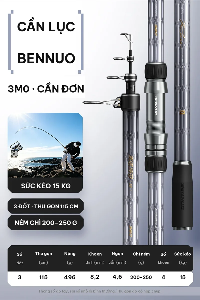 Cần Lăng Xê Và Cần Lục Bennuo – Rút Carbon 4 Đốt, Khoen Gấp, Kéo Tới 15kg — ảnh 2