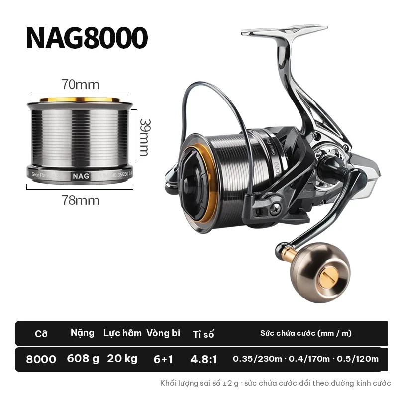 Máy Câu Xuất khẩu NAG Cao Cấp - Thân Nhôm, Lực Hãm 20kg